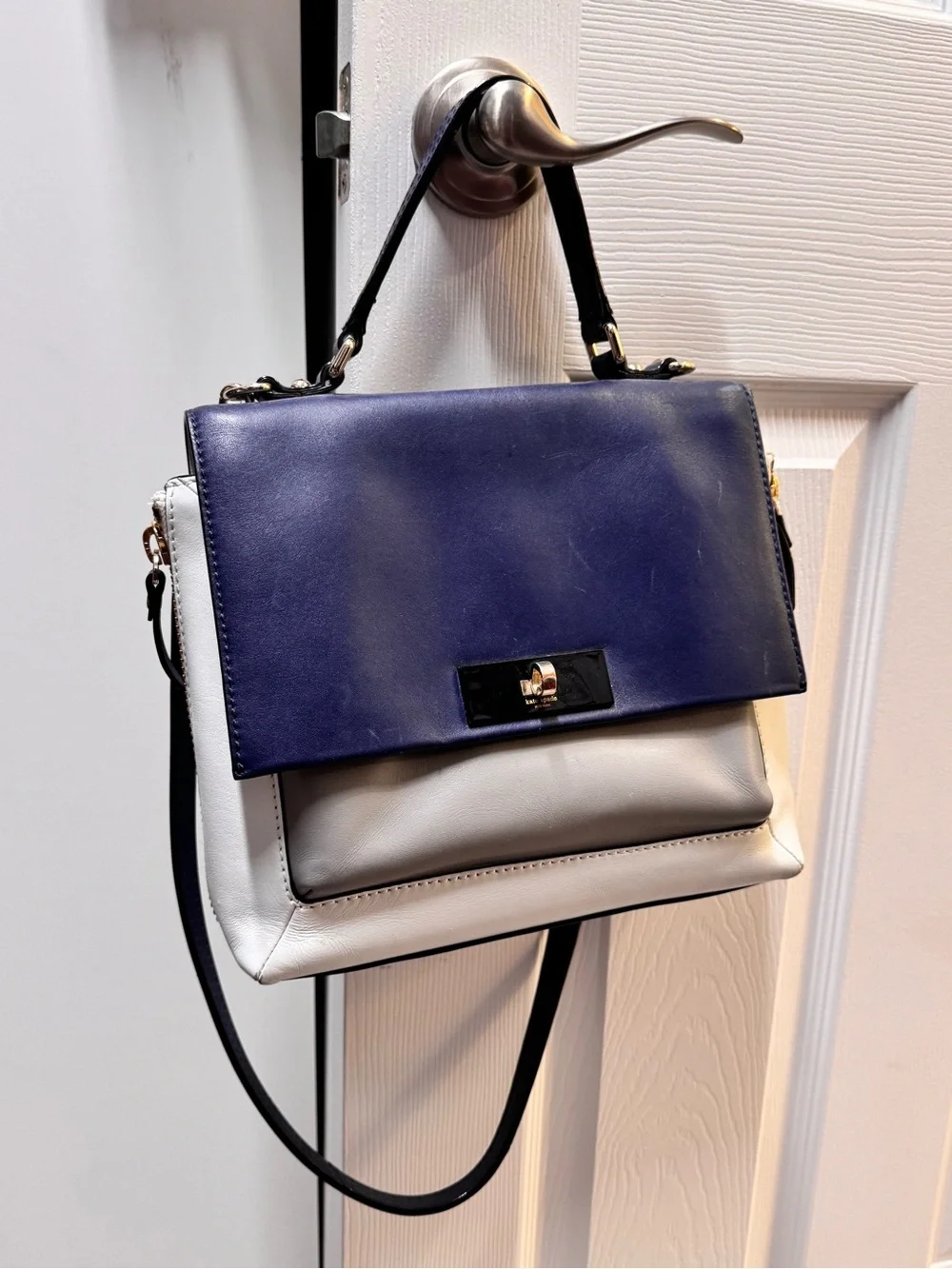kate spade Navy, White and Gray Top-Handle Satchel